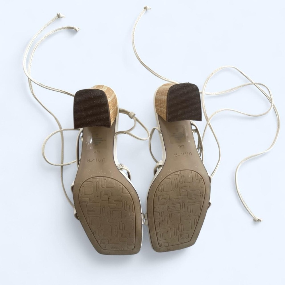 White Lace Up Sandals Boho Rattan Block Heel Size 8.5 - Picture 3 of 8